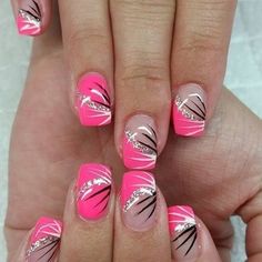 Nail Designs Summer Neon, Pedicure Designs, Her Nails, Black Nail Designs, White Nail Designs, Short Nail, Super Nails, Pink Nail Designs