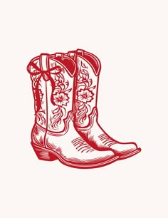 a pair of cowboy boots drawn in red ink