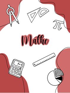 the word math surrounded by doodles and pencils on a pink background with white letters