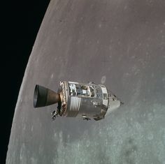 an image of the space shuttle in front of the earth's moon, taken from above