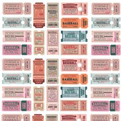 Retro Baseball Tickets Fabric - ineedfabric.com Baseball Tickets, Museum Of Curiosity, Cow Print Fabric, Dickson Tennessee, Baseball Ticket, Football Ticket, Retro Soccer, Retro Baseball, Fabric For Sewing