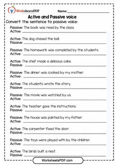 worksheet for the active and passive voice with pictures on it, including an image of