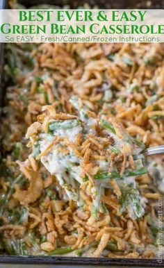 a casserole dish with green beans and cheese