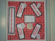 a bulletin board with instructions on how to prepare for an exam in front of a brick wall