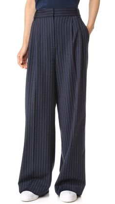 Tibi Pinstripe Wide Leg Pants Wideleg Pants Outfit, Normcore Fashion, Wide Leg Linen Trousers, Tuxedo Women, Tailored Clothes, Spring Work Outfits, Pinstripe Dress