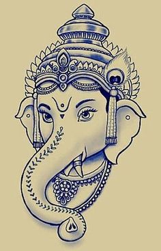 the head of an elephant is drawn in blue ink