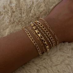 6 Piece Set Of Gold Bracelets. Trendy Gold Wrap Bracelet, Trendy Stackable Bracelets For Party, Gold Necklace Stack, Jewelry Stack, Gold Bracelet Set, Trending Bracelets, Designer Bracelet, Saltwater Pearls, Bracelets Design