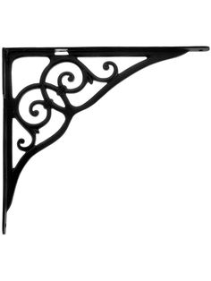 a black metal shelf bracket with scroll designs