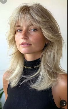 Curtain Bangs To Cover Forehead, Blonde Bangs Medium Hair, Blonde Bangs Layers, Blonde Layers With Bangs, Moneypiece Bangs, Medium Length Haircut For Thick Hair With Layers Bangs, Bardot Bangs Medium Hair, Bangs Not Styled, Dirty Blonde With Bangs