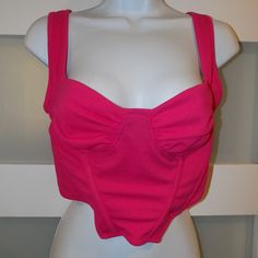 Shein Hot Pink Corset Style Shirt Top Size M Women's Nwot Pink Fitted Crop Top Tank, Fitted Pink Tank Crop Top, Fitted Pink Top For Night Out, Fitted Cotton Tops For Night Out, Fitted Cotton Party Crop Top, Fitted Cotton Crop Top For Party, Fitted Cotton Crop Top For Night Out, Hot Pink Corset, Tops Shein