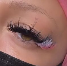 Volume Lashes With Color, Pink And White Lash Extensions, Volume Lashes With Pink, Eyelashes With Pink, Lash Extensions Pink Aesthetic, Lash Patterns, Color Eyelash Extensions, Brown Eyelashes, Pretty Eyelashes