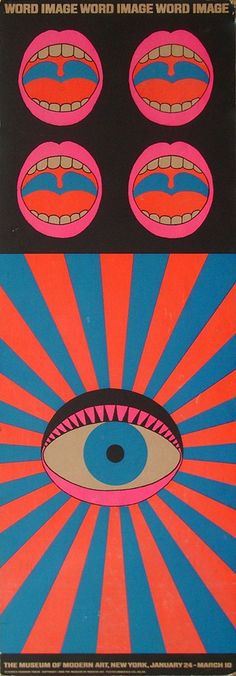 an image of a painting with circles and eyeballs on it's face in red, blue, and black