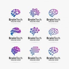 the logos for brain tech are designed in different colors