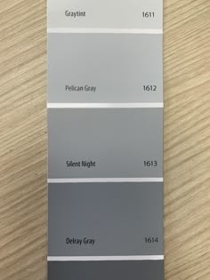 the shades of gray and white are shown in this color swat list for interior paint