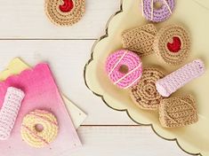 crocheted donuts and napkins on a plate