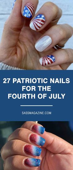 Looking for a fun and festive way to show your patriotism this holiday? Try one of these fun and creative patriotic nail designs! Whether you prefer classic stars and stripes or want to add some sparkle with fireworks, these designs are perfect for your next Fourth of July celebration. Patriot Nail Designs, Stars And Stripes Nails, 4th Of July Gel Nail Designs, 4th Of July Nail Designs Fireworks, Elegant Nails Classy, Patriotic Nail Designs