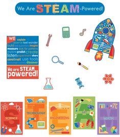 an advertisement for the steam powered science program, with images of various items and text