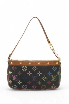 Takashi Murakami x Louis Vuitton multicolore monogram pochette.  Circa 2000s. (SL1015) Material: Coated canvas Width: 21 cm, 8.26 inches Height: 13 cm, 5.11 inches Depth: 3 cm, 1.18 inches Handle Drop: 15.5 cm,  6.10 inches Good vintage condition demonstrating visible signs of wear. Hardware (especially zip) shows some signs of wear. Wear on the coated canvas and handle. Colorful Louis Vuitton Bag, Louis Vuitton Vintage Bag, Vintage Louis Vuitton Handbags, Louis Vuitton Taschen, Motorcycle Bag, My Shopping List, Brand Clothes, Takashi Murakami, Louis Vuitton Pochette