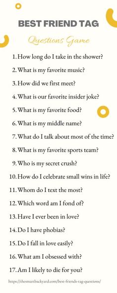 150 Interesting Best Friend Tag Questions for Your BFF #quiz #quizzes #buzzfeed #triviaquestionsandanswers #quizzesbuzzfeed #bestfriendquiz #bffquiz Friendship Tag Questions, Question For Your Best Friend, Funny Question For Friends, Bff Questions Game, Tests For Friends, Some Questions To Ask Your Friend, Best Friends Test Quiz, Questions To Test Your Best Friend, Quiz About Me For Friends