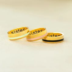 Celebrate the 'sis' in your relationship with these super sweet and dainty Sister Matching Stripe Rings! Engraved with "sister" and available in a range of colors, they'll make the perfect BFF/sister accessory and a subtle reminder of just how ace it is to have a sib. Super Sweet, Range, Celebrities, Color