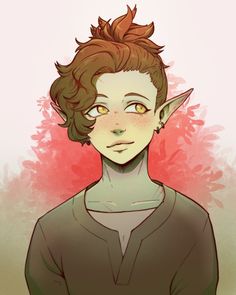 a drawing of a boy with brown hair and an elf's ears on his head