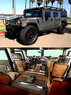 the interior and dashboard of a jeep with palm trees in the background