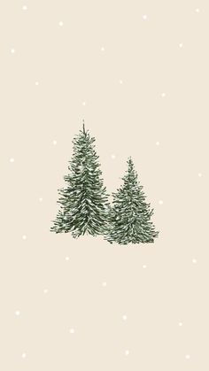 two pine trees in the snow on a beige background