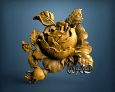 a gold colored rose with leaves on a blue background is featured in an advertisement for game art