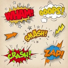 comic speech bubbles with different shapes and colors on a beige background stockvectors