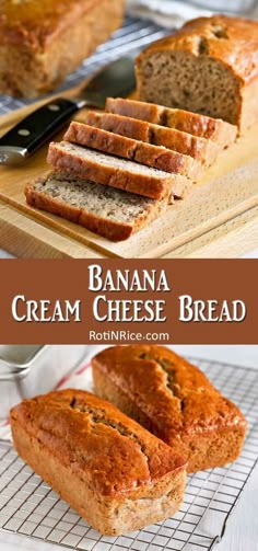 banana cream cheese bread on a cutting board