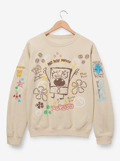 Add some artistic style to your look with this SpongeBob SquarePants-inspired crewneck! Featuring a design of DoodleBob on the front with various doodles and lettering  the sleeves include more designs  perfect for your next beach day.A BoxLunch Exclusive!50% cotton; 50% polyesterListed in unisex sizesWash cold with like colors; dry lowDo not iron over printImported Brown Disney Swester, Spongebob Shirt, Silly Clothes, Patrick Star, Artistic Style, Swaggy Outfits, Really Cute Outfits, Spongebob Squarepants, A Design