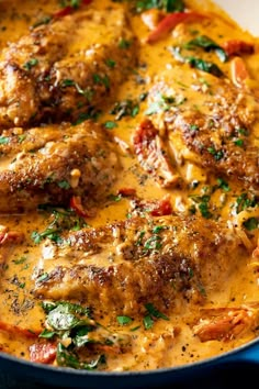 a close up of food in a pan on a table