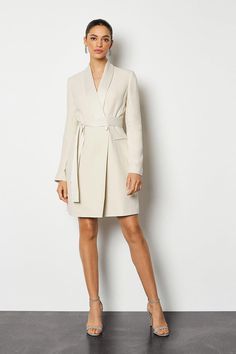 Take Your Seat At The Boardroom Table In This Dress. Inspired By Classic Tuxedo-Styling, It Features A Flattering Wrap-Over Front, Alongside Satin Lapels And Tie-Waist Belt. Tuxedo Dresses, Blazer Dress Outfits, Tuxedo Women, Classic Tuxedo, Occasion Outfit, Boardroom Table, Future Clothes, Wrap Mini Dress