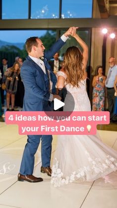 a man and woman dancing on a dance floor with the words 4 ideas how you can start your first dance