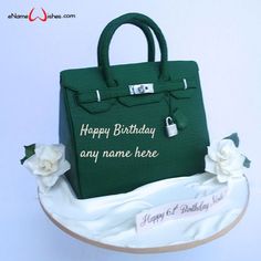 a birthday cake with a handbag and name on it