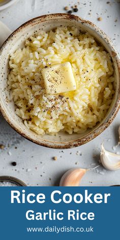 rice cooker garlic rice in a bowl