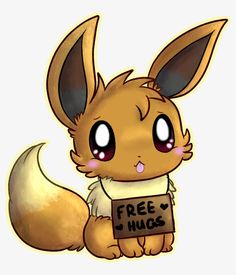 a cartoon animal holding a sign with the words free hugs on it's chest