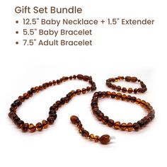 the baby necklace and bracelet set is made from tiger's eye beads with an adjustable clasp