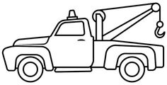 a black and white drawing of a truck with a crane on it's back