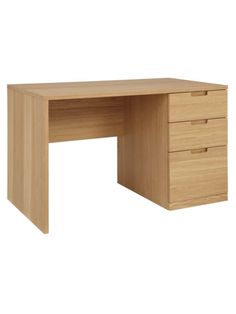 a wooden desk with two drawers on top and one drawer at the bottom, against a white background