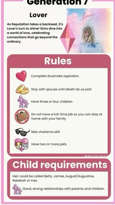 a pink poster with the words, rules and instructions for children's playgroups