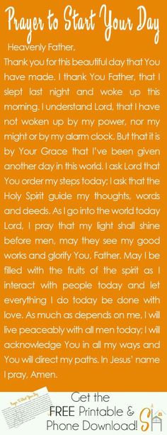 an orange background with the words prayer to start your day