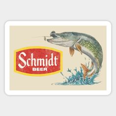 an image of a fish that is in the water with a beer label on it