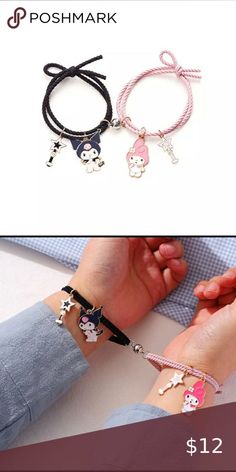 My Melody And Kuromi Jewelry, My Melody And Kuromi Bracelet, My Melody Bracelet, Kuromi Y Melody, Kuromi Jewelry, Kuromi Bracelet, Kuromi Stuff, Kuromi And My Melody, Couples Bracelets