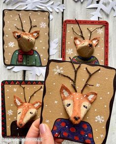 handmade christmas cards with deer heads and snowflakes