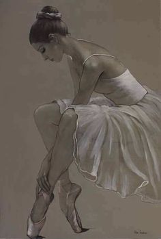 a drawing of a ballerina in white dress with her feet up on the ground