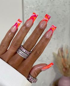 Orange Nail, Her Nails, Glow Nails, Summer Acrylic Nails, Short Acrylic Nails Designs, Orange Nails, Square Acrylic Nails