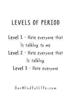 the words levels of period written in black and white on a white background with text below