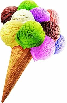 an ice cream cone filled with different colored scoops