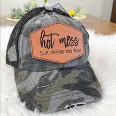 Cc Criss Cross High Ponytail Mesh Back Hat Black Camo Distressed Leatherette (Faux Stitching) Hat Embroidery Machine, Criss Cross Ponytail, Womens Ball Caps, Jeep Hair, Custom Trucker Hats, Denim Baseball Cap, Blue Beanie, Back Hat, Machine Embroidery Projects